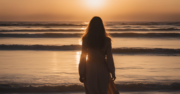 Woman standing on beach facing away