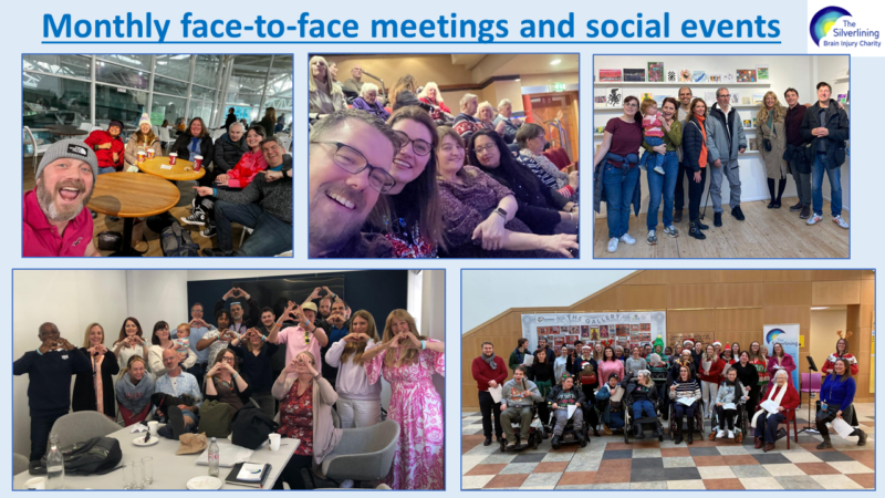 A collage of photos of groups of people at social events organised by Silverlining