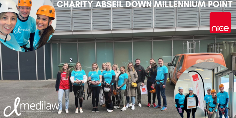 Montage of the CL Medilaw team at the Millennium Point abseil for NICE